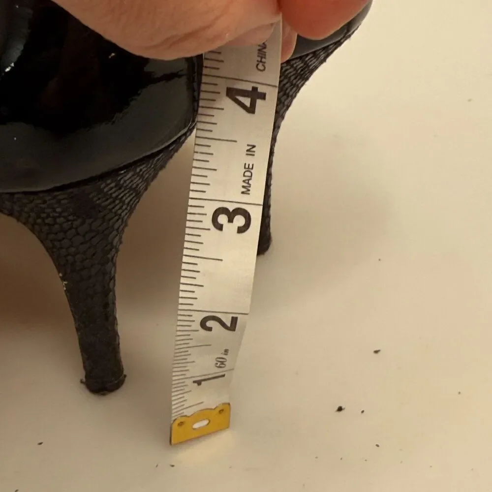 White House Black Market Black Leather Open-Toe Heel 3.5″ Size 7.5M Leather